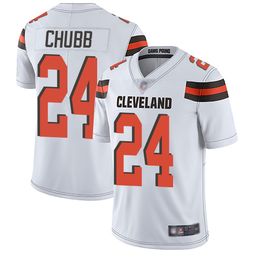 Cleveland Browns Nick Chubb Men White Limited Jersey #24 NFL Football Road Vapor Untouchable->women nfl jersey->Women Jersey